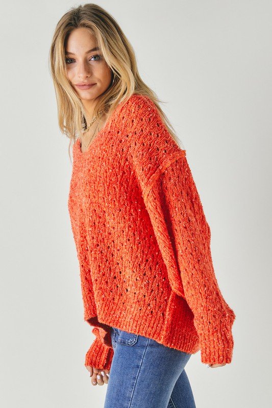 Solid V Neck Loose Sweater