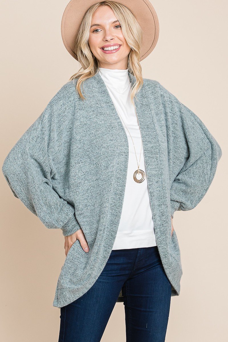 Two Tone Open Front Warm And Cozy Circle Cardigan With Side Pockets