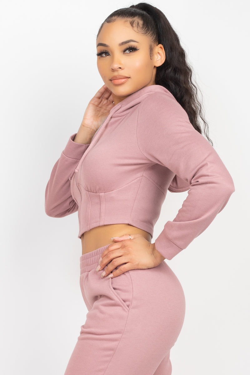 Zip-up Corset Hoodie & Jogger Pants Set