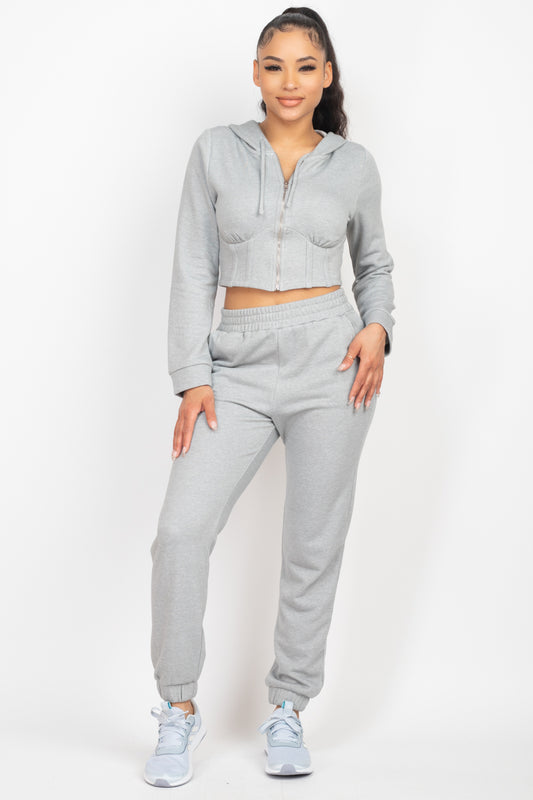 Zip-up Corset Hoodie & Jogger Pants Set