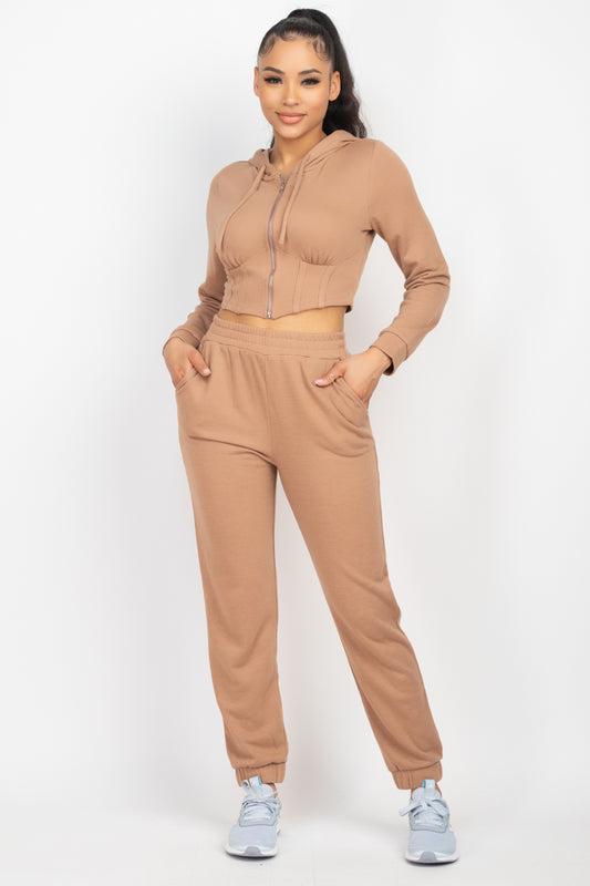 Zip-up Corset Hoodie & Jogger Pants Set