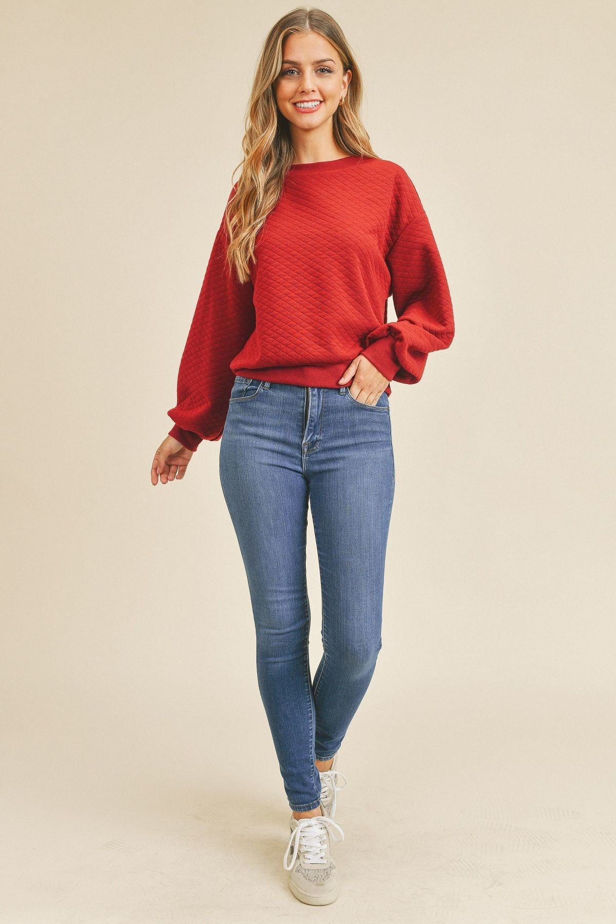 Long Sleeve Quilted Sweater With Rib