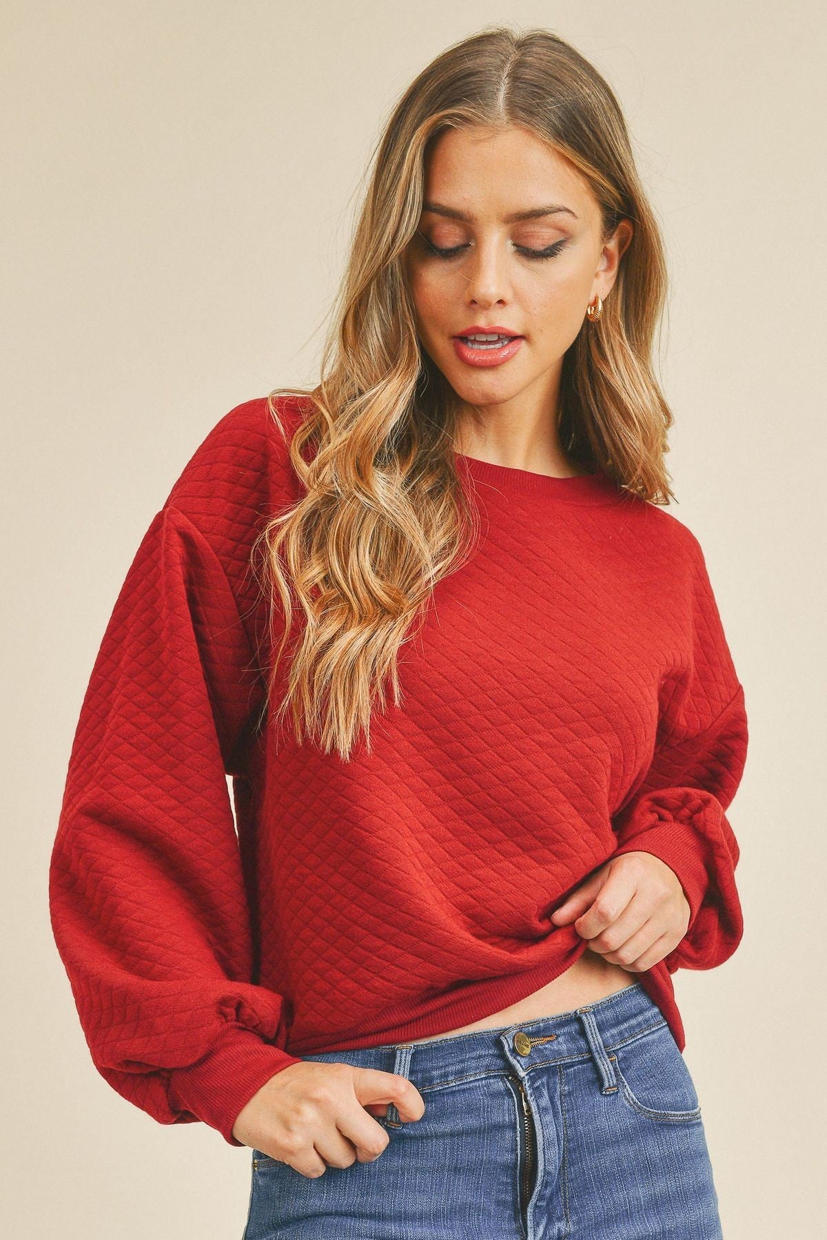 Long Sleeve Quilted Sweater With Rib