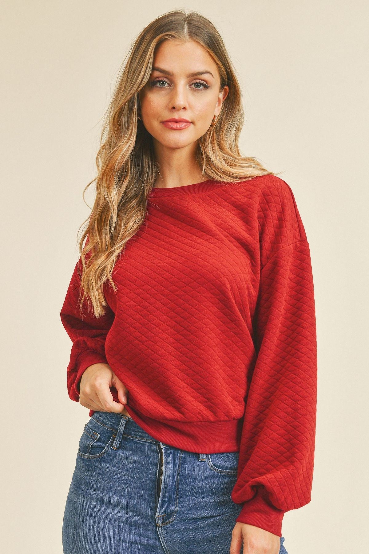 Long Sleeve Quilted Sweater With Rib