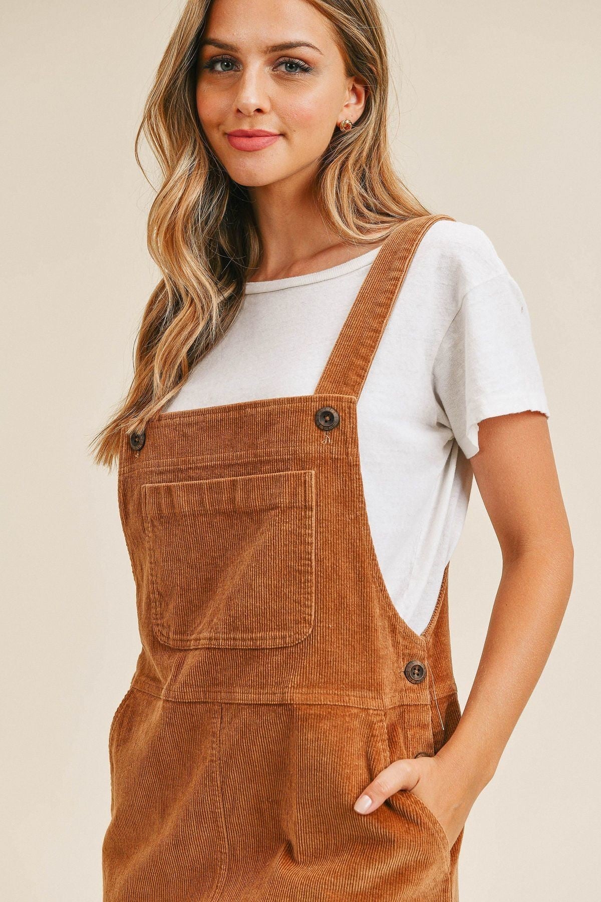 Pocket Corduroy Suspender Dress