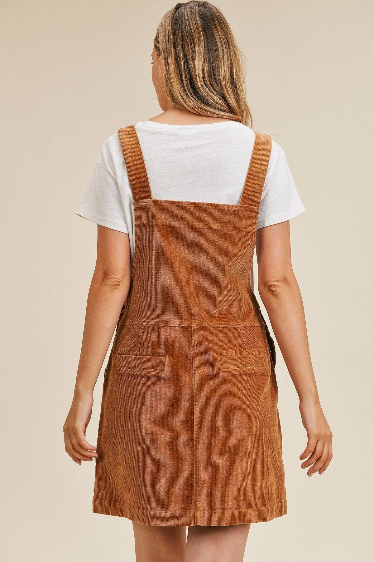 Pocket Corduroy Suspender Dress