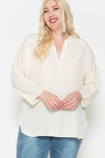 V Neck Mandarin Collar Oversized Satin Shirt