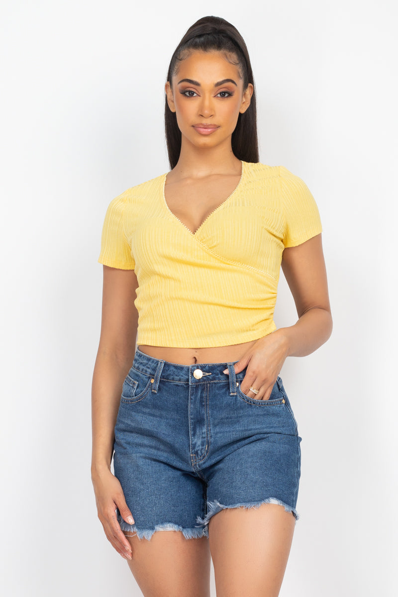 Short-sleeve V-neck Crop Top