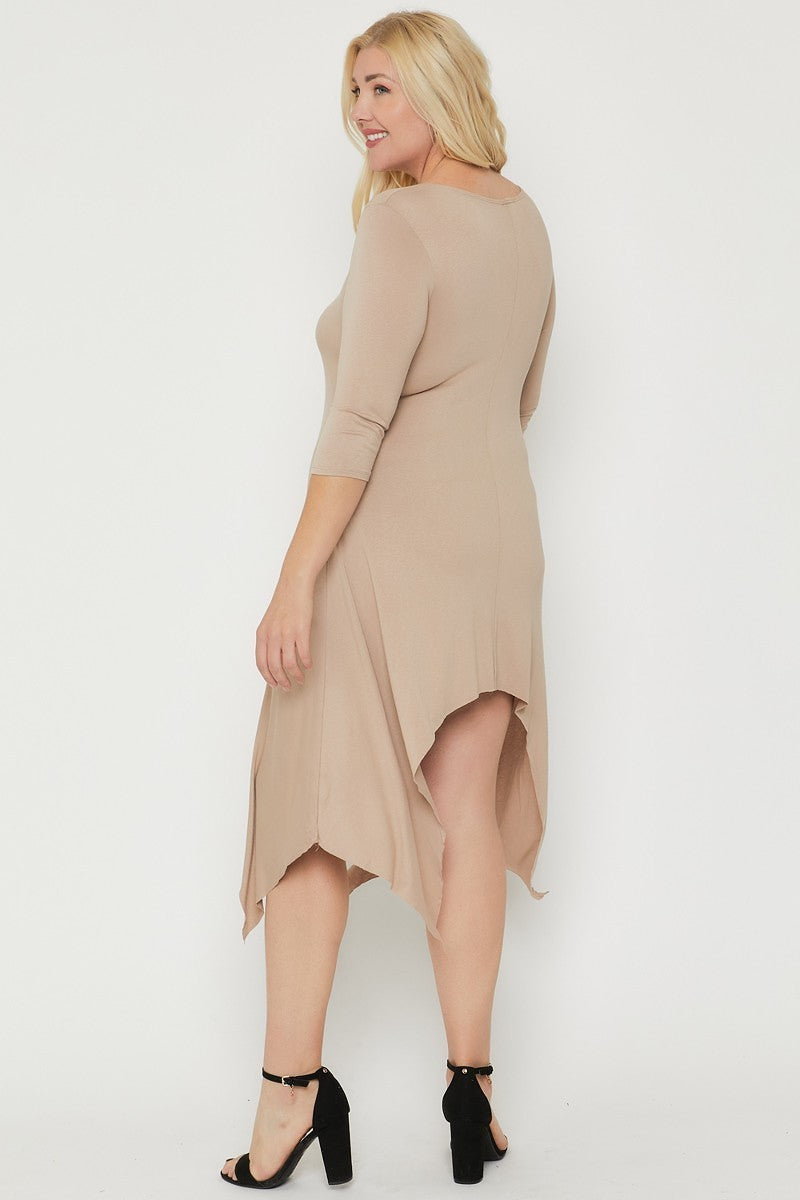 Asymmetrical Raw Edge Hem Solid Dress