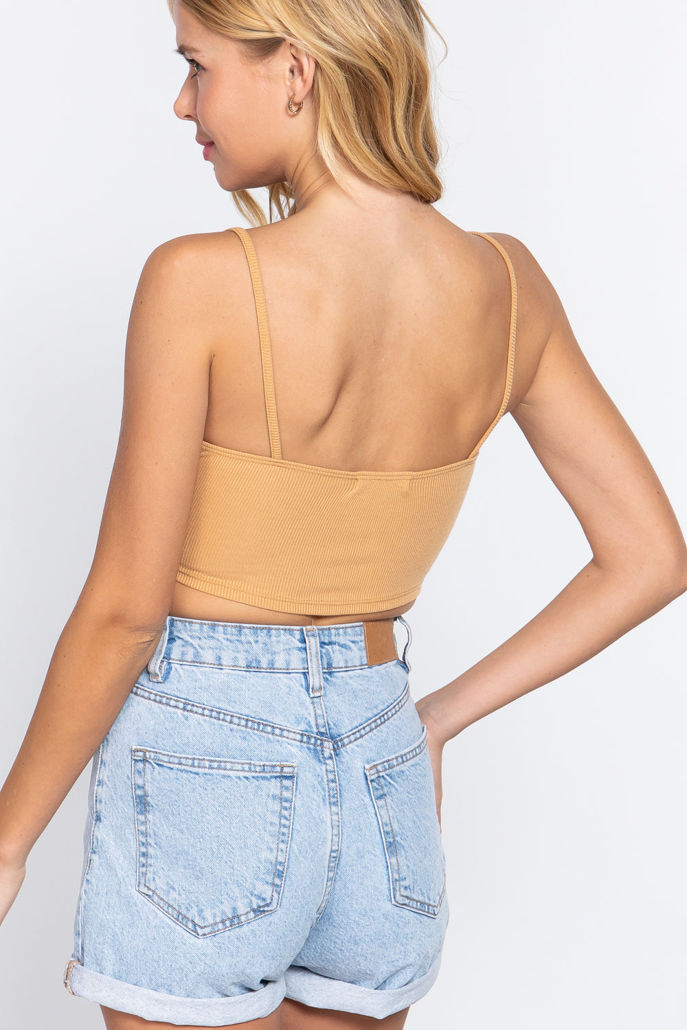 Zippered Cross Rib Knit Crop Cami