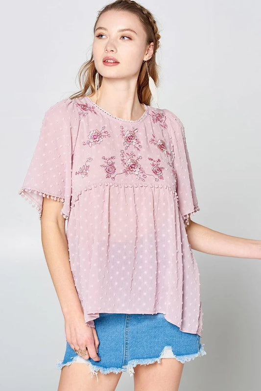 This Detailed Lace Trimmed Bubble Chiffon Blouse