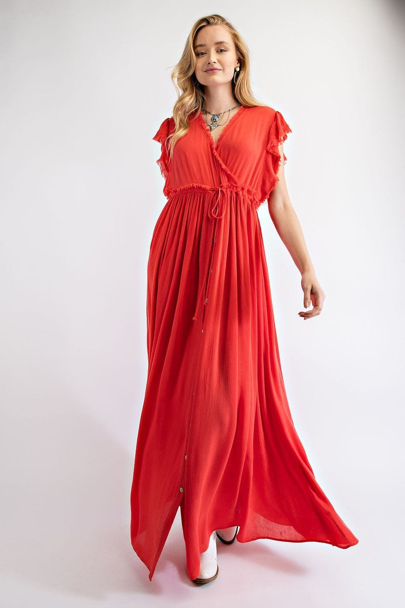 Wing Sleeves Rayon Gauze Maxi Dress