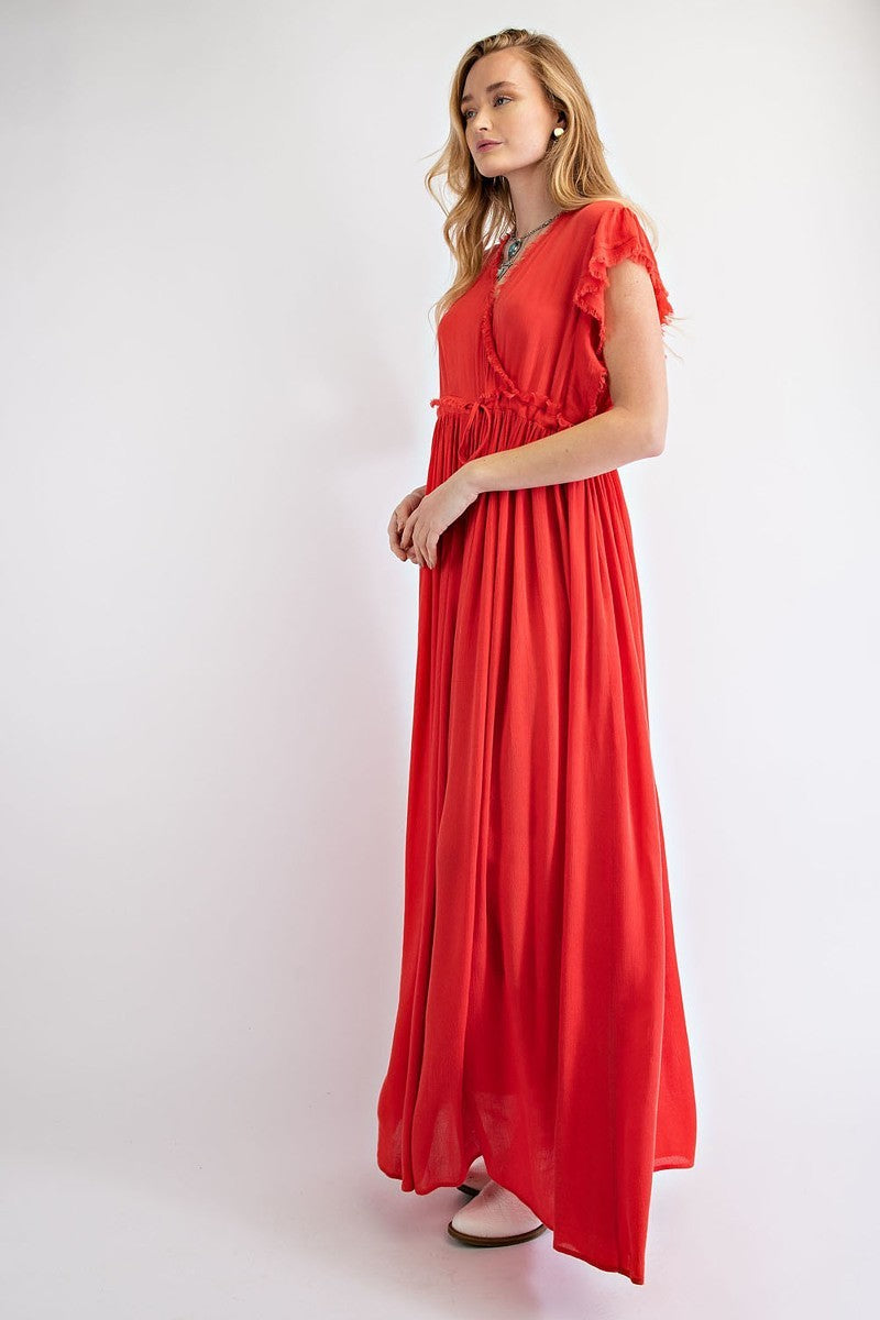 Wing Sleeves Rayon Gauze Maxi Dress