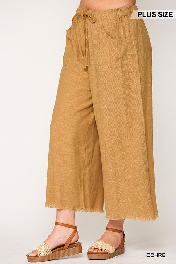 Frayed Wide Leg Pants With Pockets