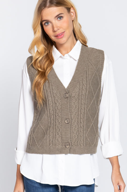 V-neck Cable Sweater Vest Cardigan