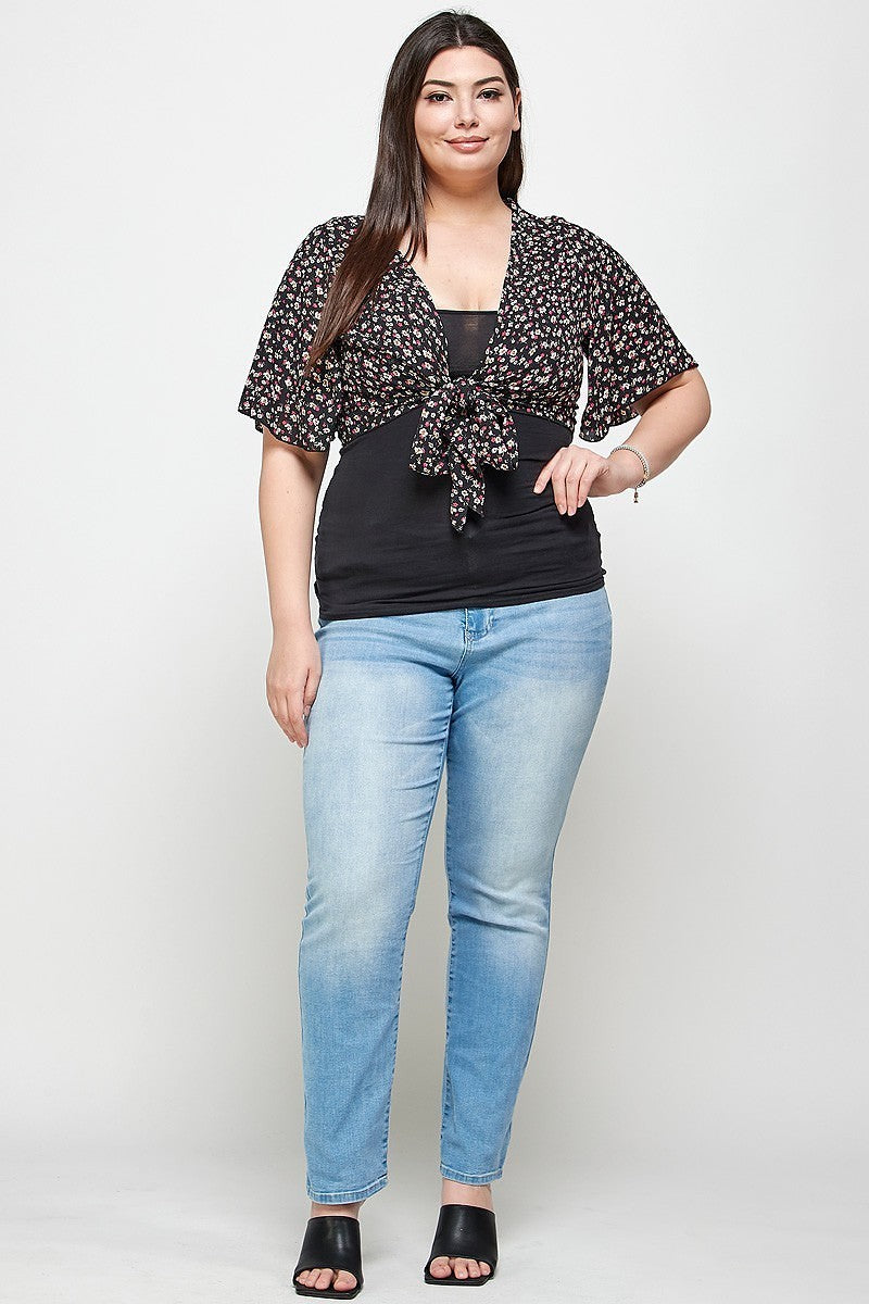 Plus Size Ditsy Floral Print Cropped Bolero Cardigan