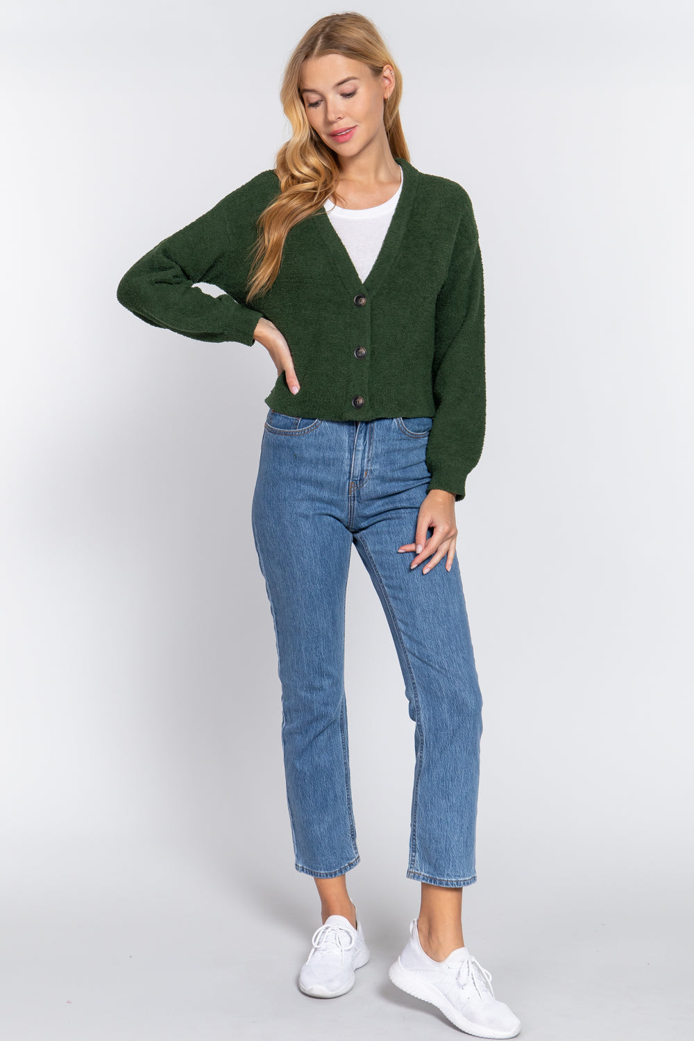 Long Slv V-neck Sweater Cardigan