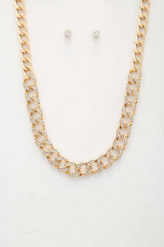 Curb Link Crystal Metal Necklace