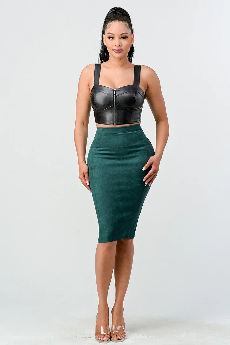 Lux Faux Leather Pu Zipup Strap Sleeveless Cropped Top
