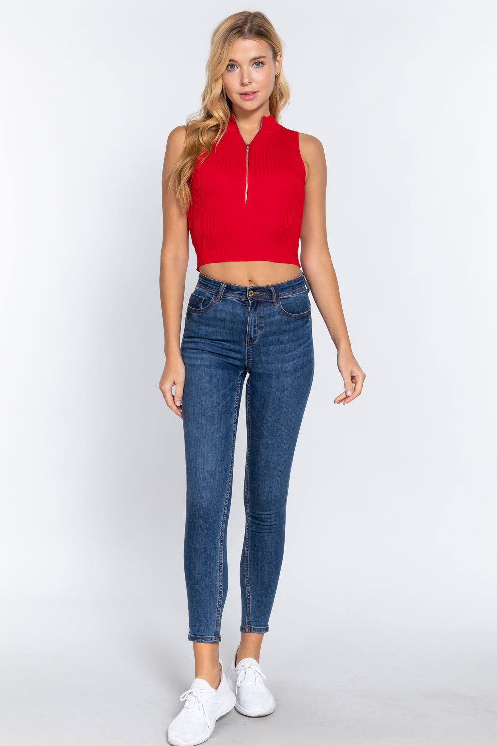 Sleeveless Rib Sweater Top W/zipper