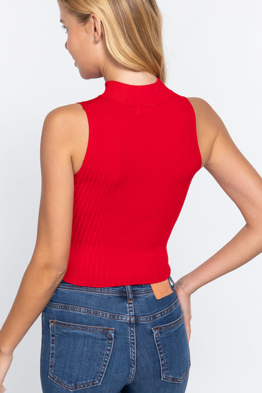 Sleeveless Rib Sweater Top W/zipper