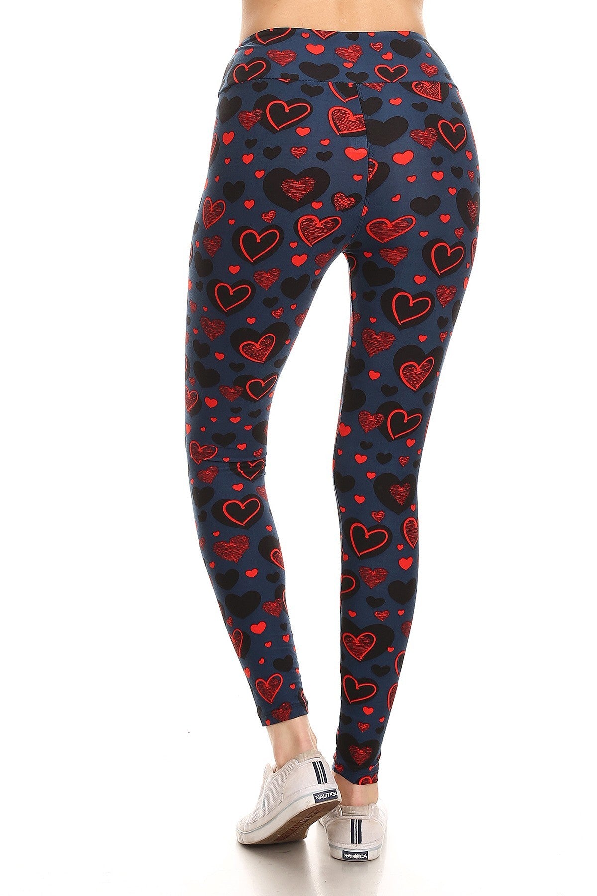 Yoga Style Banded Lined Heart Print, Full Length Leggings In A Slim Fitting Style With A Banded High Waist