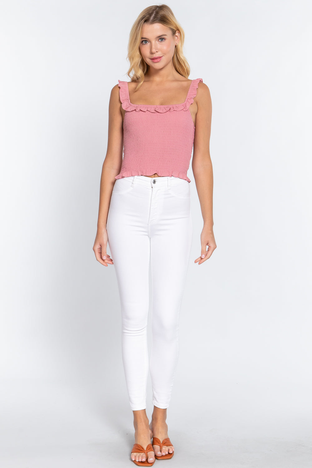 Smocking Ruffle Cami Woven Top