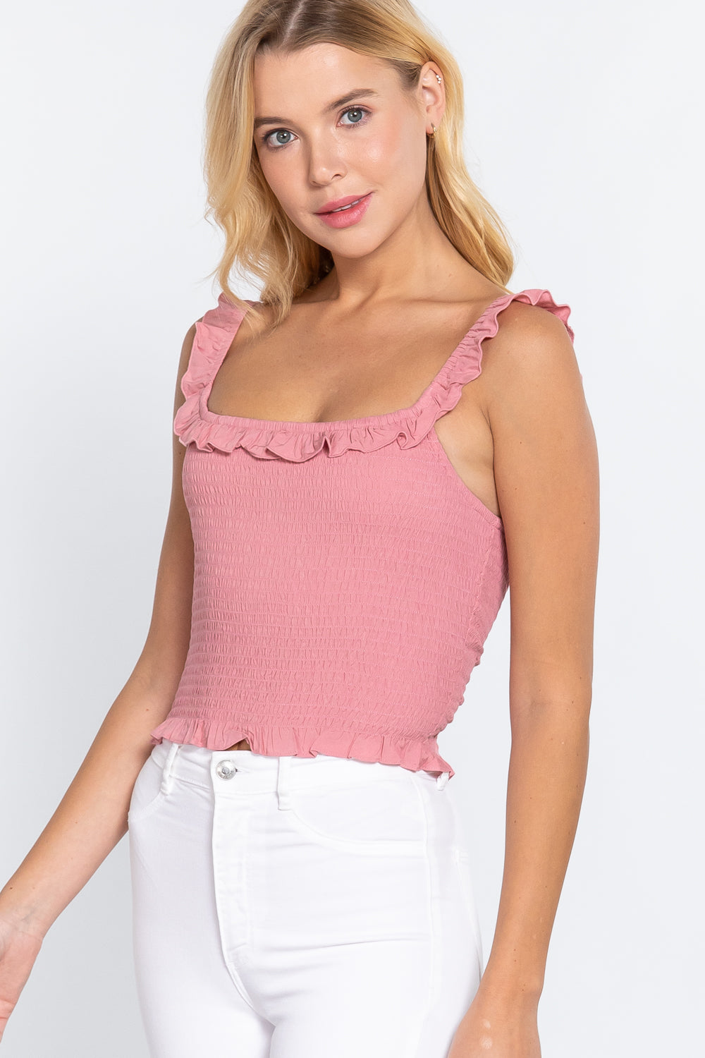 Smocking Ruffle Cami Woven Top