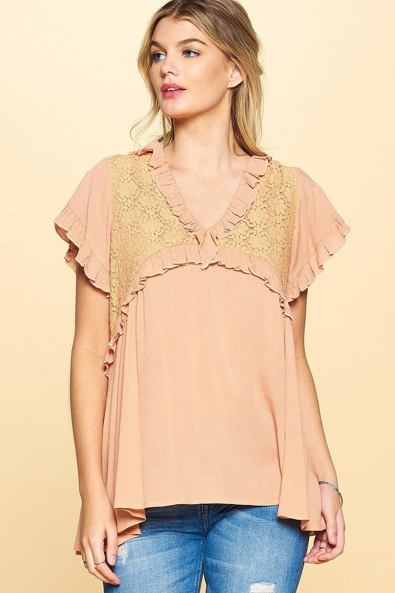 Solid Woven Short Sleeve Blouse