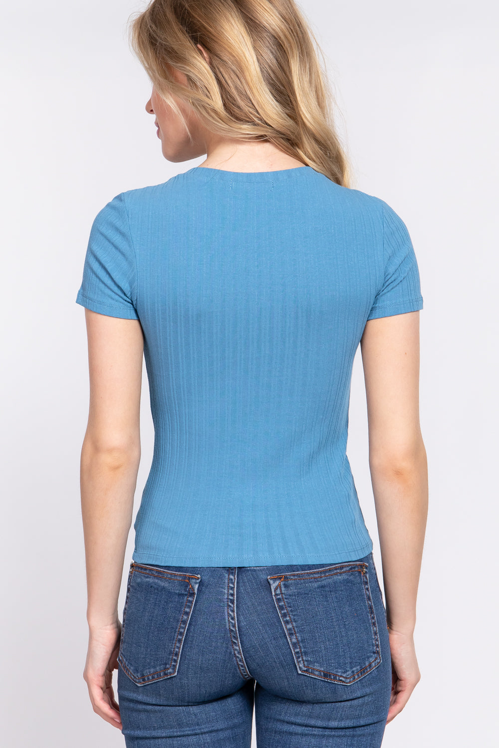 Short Slv Crew Neck Variegated Rib Knit Top