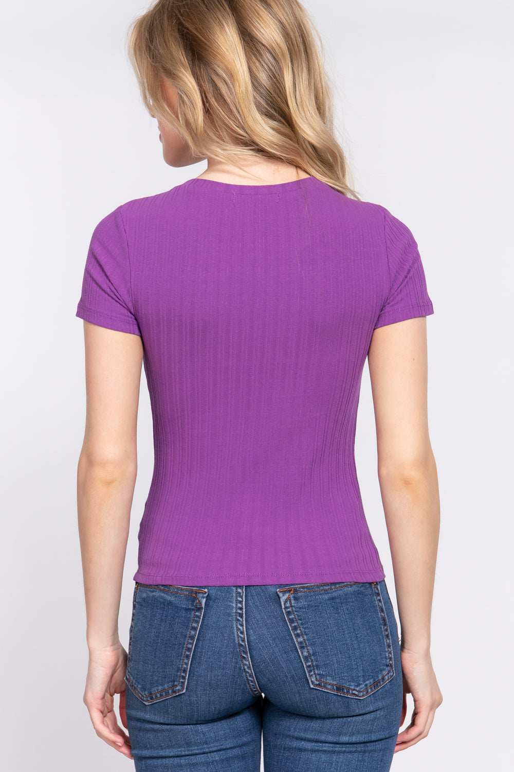 Short Slv Crew Neck Variegated Rib Knit Top