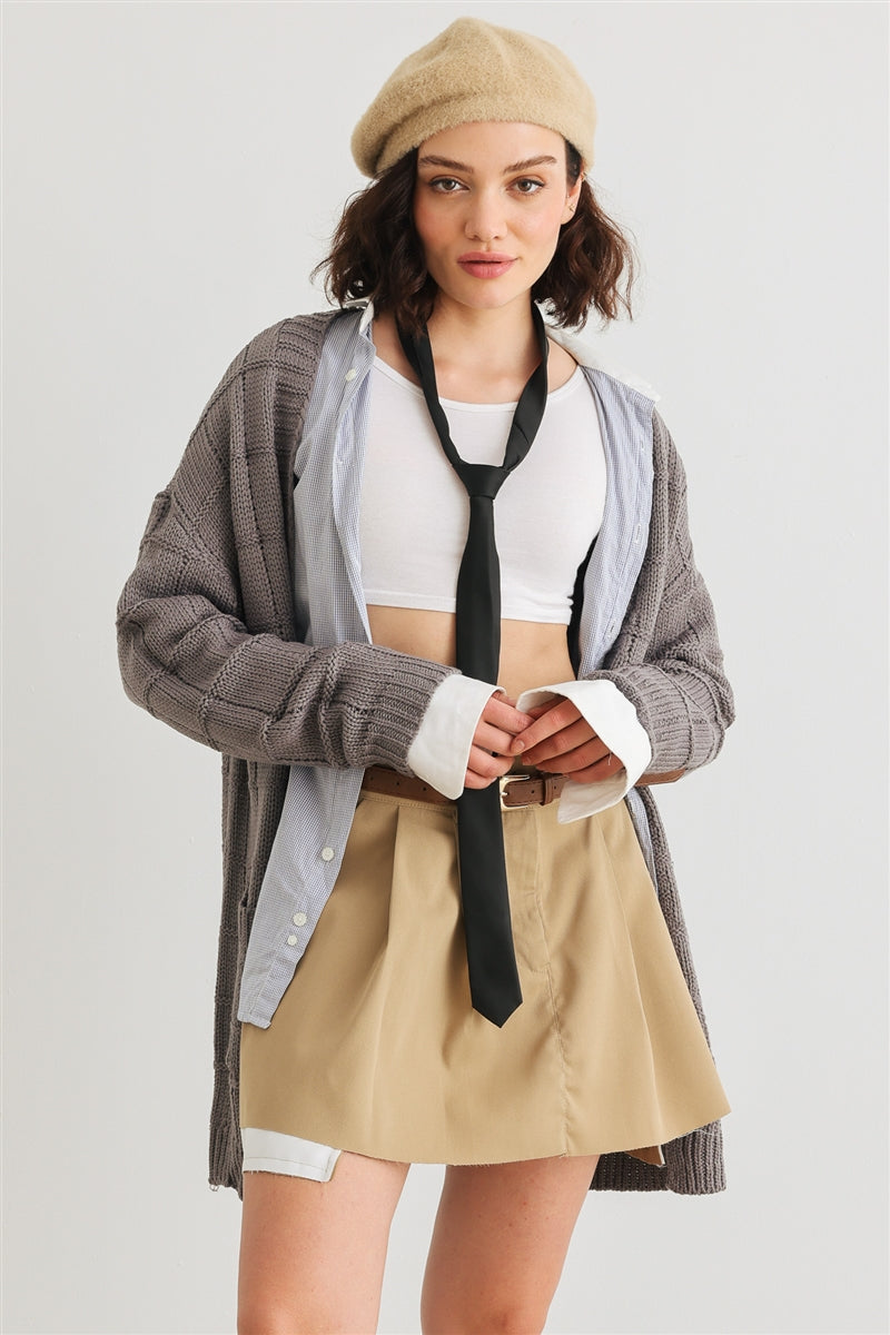 Knit Two Pocket Long Sleeve Open Front Cardigan