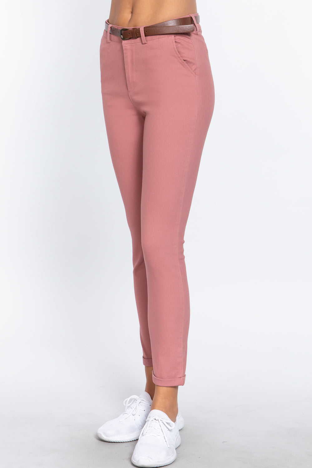 Cotton-span Twill Belted Long Pants