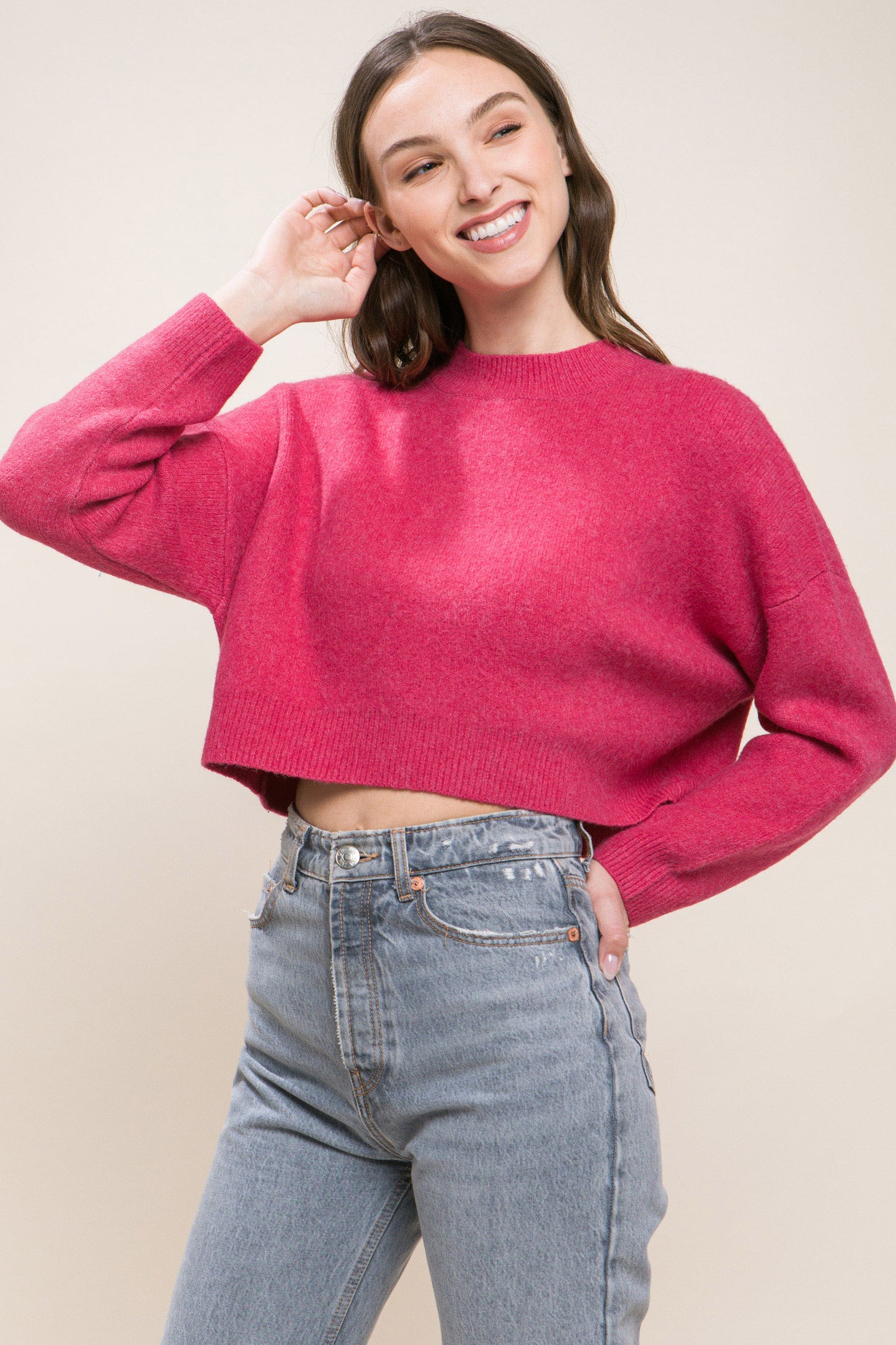 Wool Blend Cropped Sweater Top