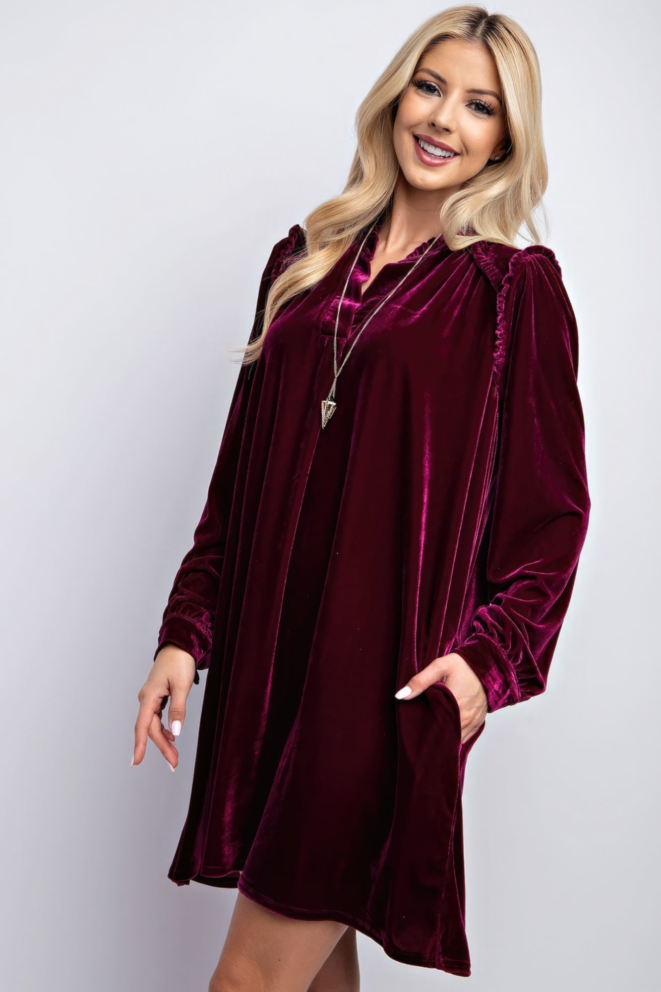 Mini Ruffle Detailing Velvet Dress