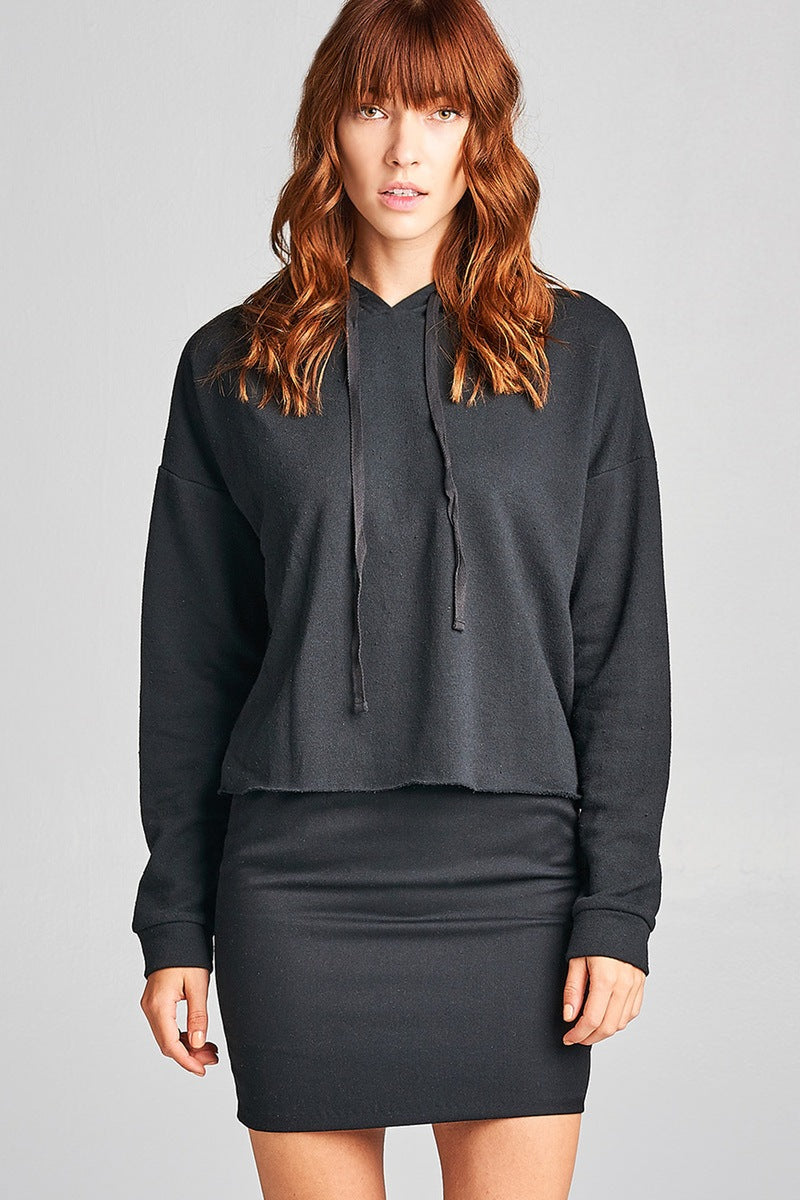 Ladies fashion floral patched hoodie french terry top