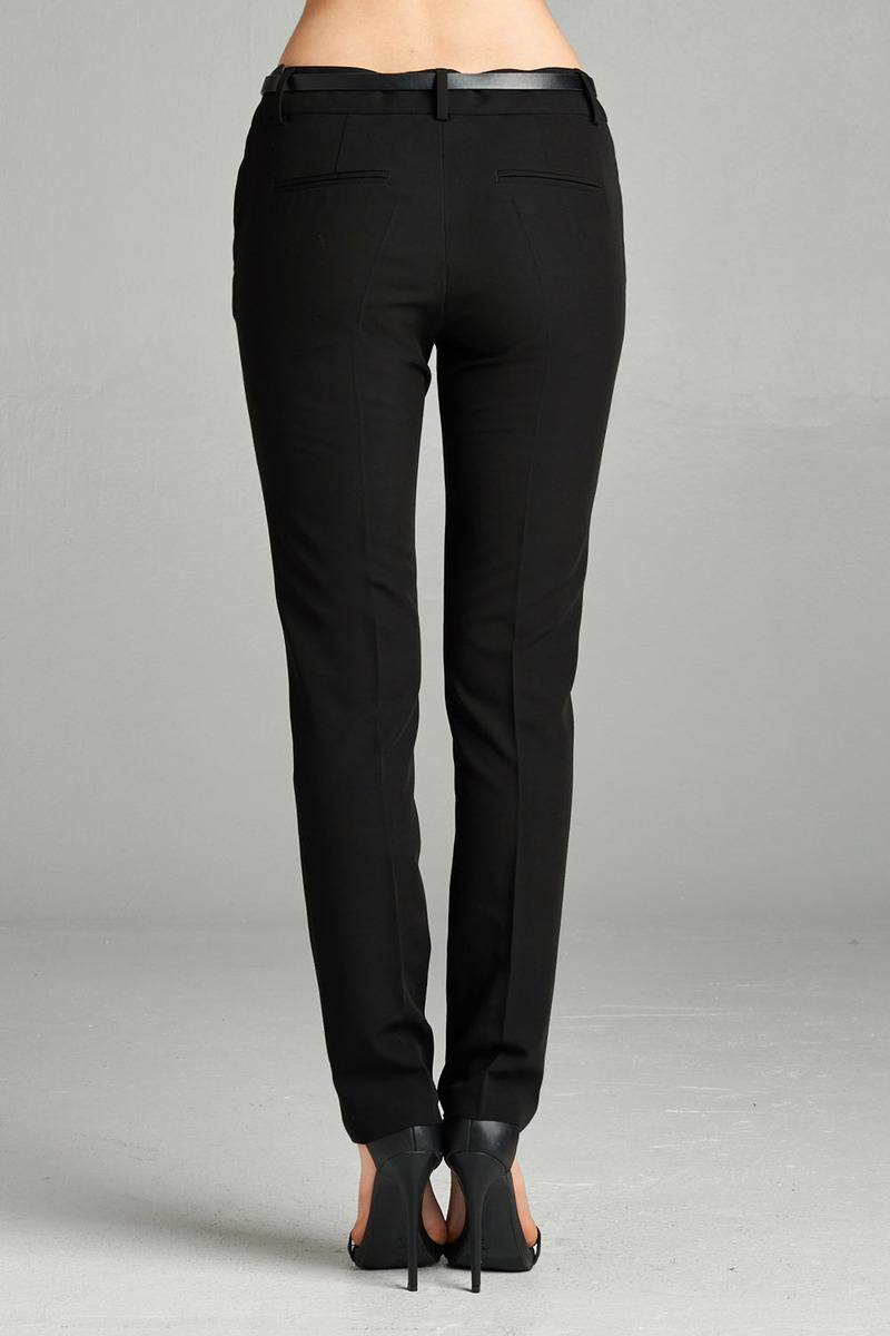Ladies fashion plus size classic woven pants w/ belt