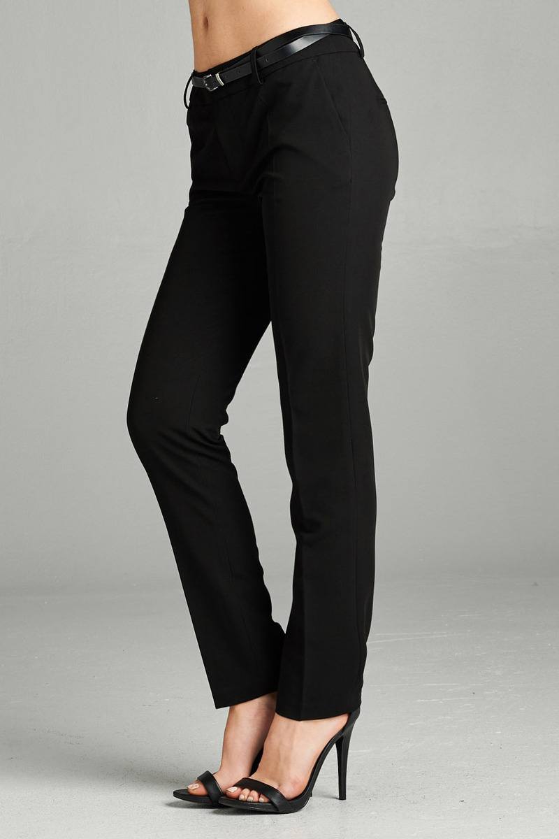 Ladies fashion plus size classic woven pants w/ belt