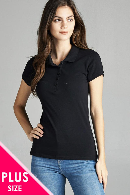 Ladies fashion plus size classic jersey polo top