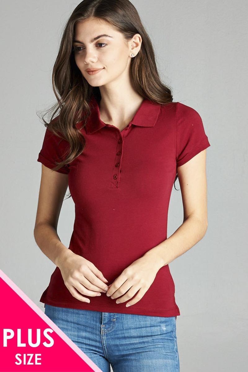 Ladies fashion plus size classic jersey polo top