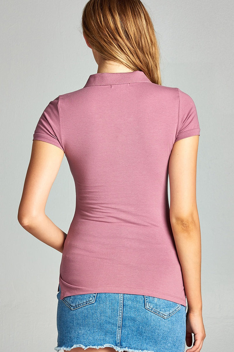 Ladies fashion plus size classic jersey polo top