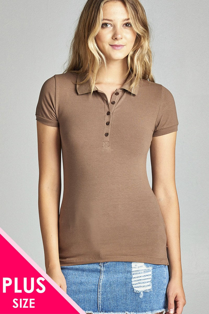 Ladies fashion plus size classic jersey polo top