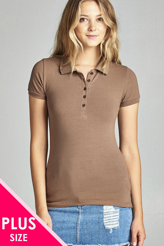 Ladies fashion plus size classic jersey polo top