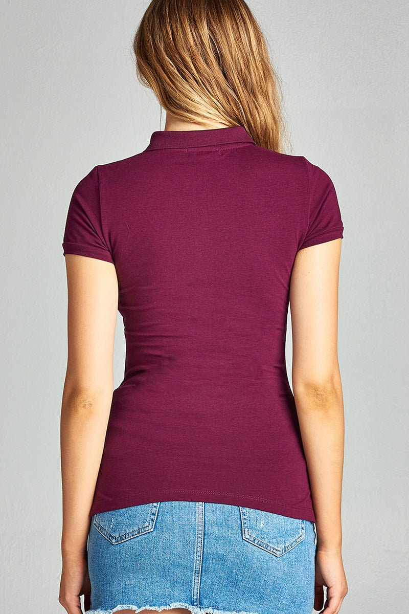 Ladies fashion plus size classic jersey polo top