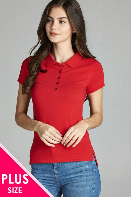Ladies fashion plus size classic jersey polo top