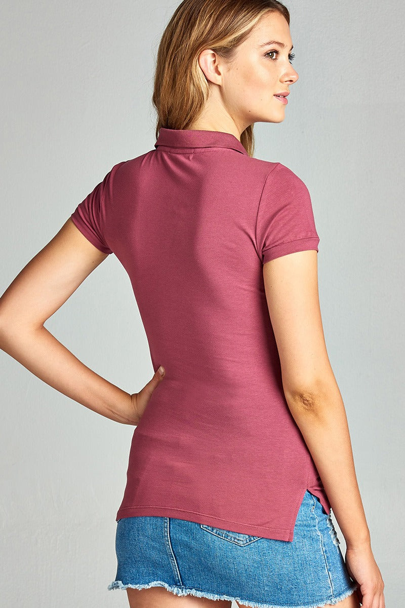 Ladies fashion plus size classic jersey polo top