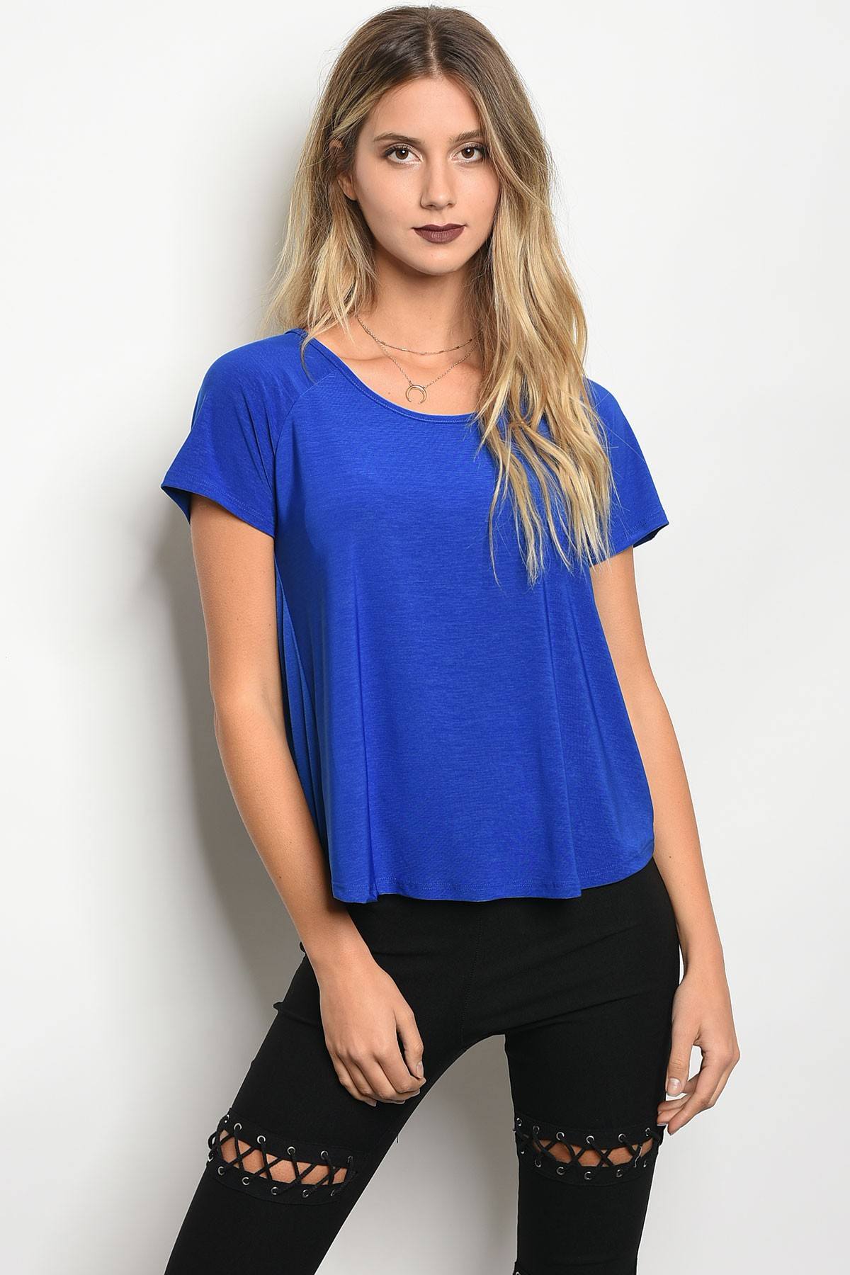 Ladies fashion short sleeve jersey relaxed fit top with a scoop neckline