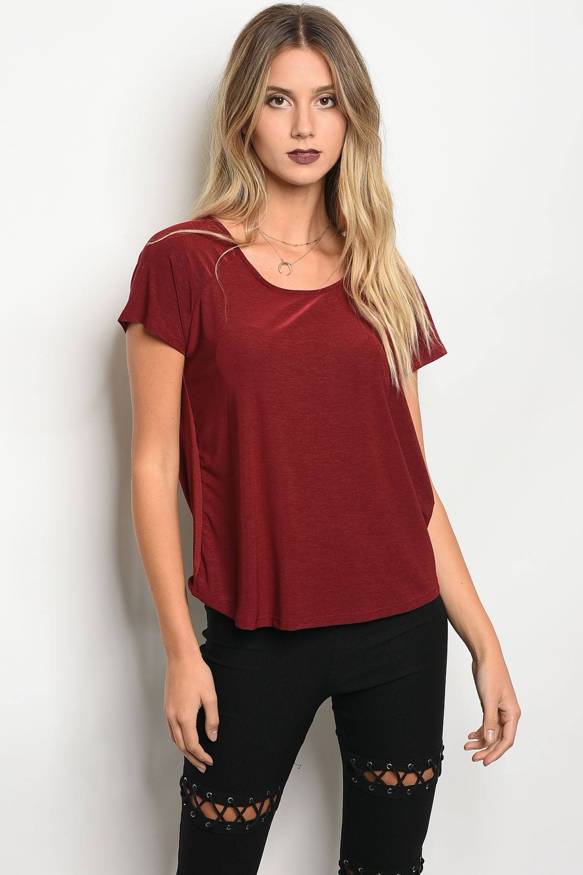 Ladies fashion short sleeve jersey relaxed fit top with a scoop neckline