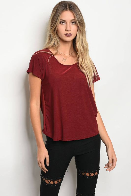Ladies fashion short sleeve jersey relaxed fit top with a scoop neckline
