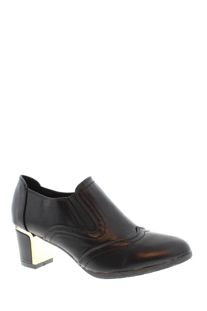 Ladies fashion ankle boot, closed round toe, block heel, slip on, with side elastics